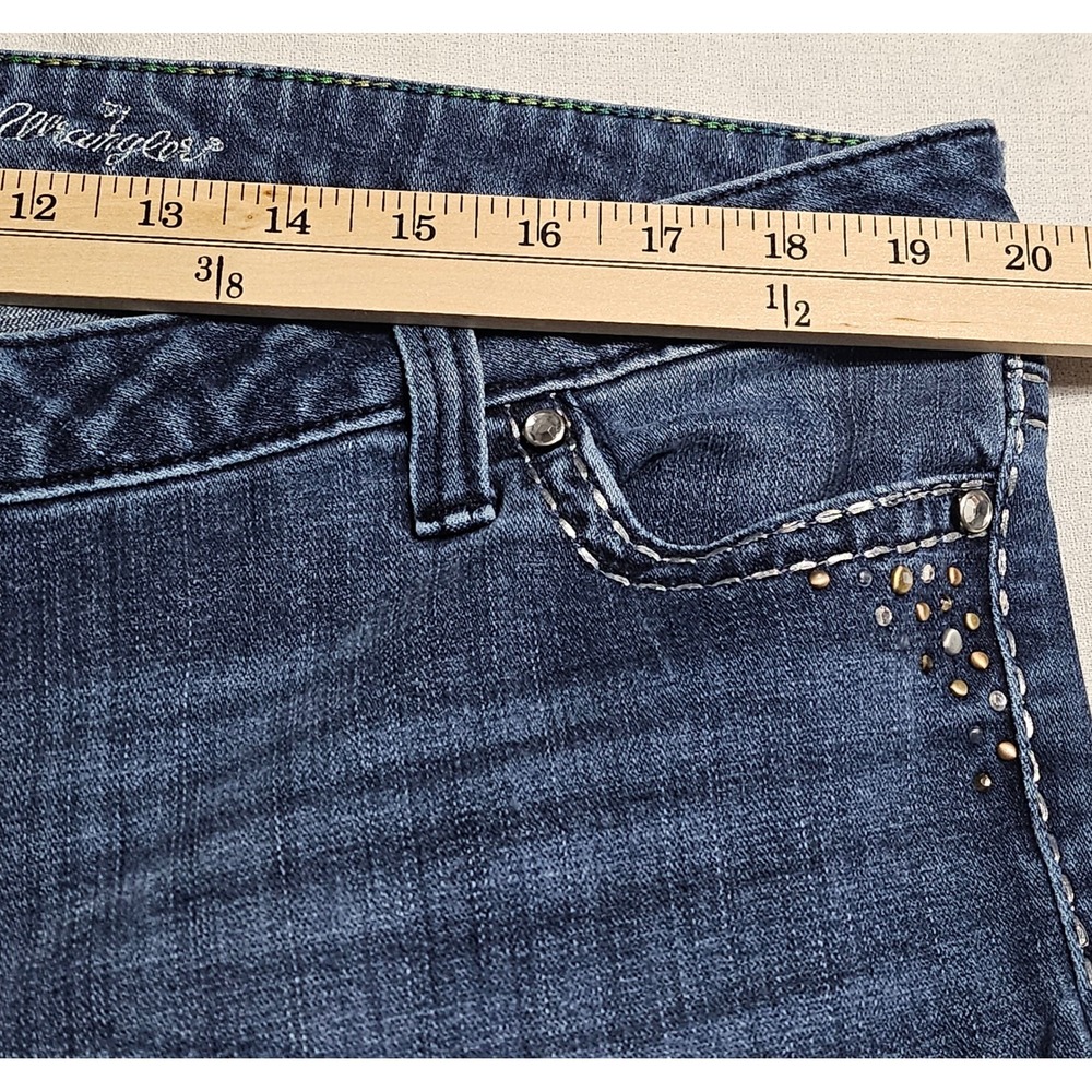 Rock 47 Wrangler Jeans Womens 15/16 Blue Ultra Low Rise Bootcut Rhinestone 40x30 - Picture 8 of 16